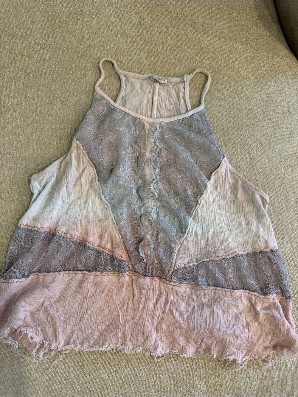 Boho Lace-Panel Women's Tank Top in Blush Pink